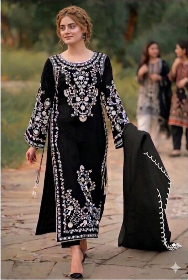 Lawn Embroidered 3pc Suit With Bamber Chiffon Embroidered Dupatta
