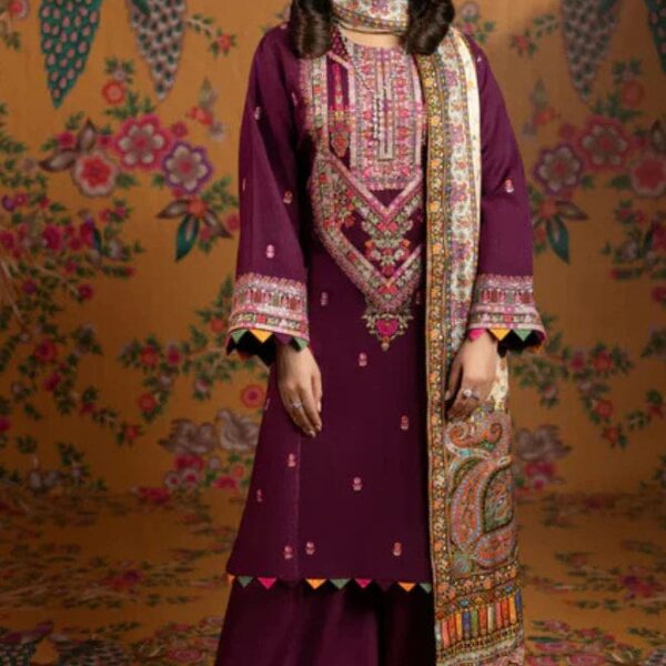 AA-40 Unstitched Embroidered Lawn Suit 3pc With Digital Printed Dupatta