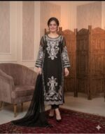 Lawn Embroidered 3pc Suit With Bamber Chiffon Embroidered Dupatta