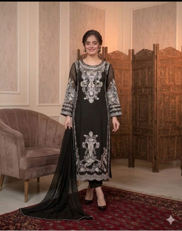 Lawn Embroidered 3pc Suit With Bamber Chiffon Embroidered Dupatta