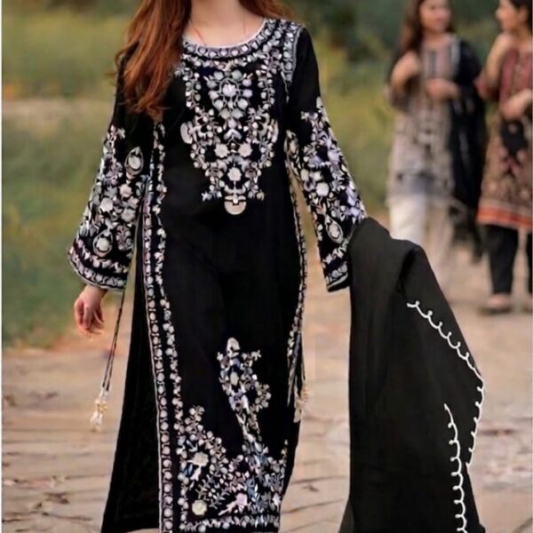 Lawn Embroidered 3pc Suit With Bamber Chiffon Embroidered Dupatta