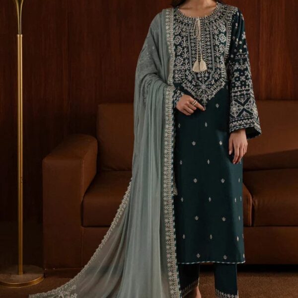 AA-50 3PC Unstitched Embroidered Lawn Suit With Embroidered Chiffon Dupatta