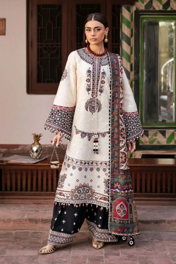 3 Piece Unstitched Heavy Embroidered Lawn Suit ( Fine Printed Poly Lawn Dupatta )