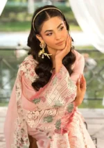 EL-2790 3Piece Unstitched Heavy Embroidered Chickan Kari Lawn Suit Four-sided Embroidered Cotton Net Dupatta