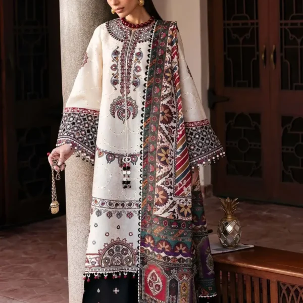 3 Piece Unstitched Heavy Embroidered Lawn Suit ( Fine Printed Poly Lawn Dupatta )