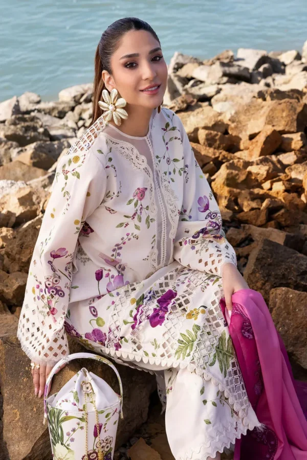 CS-202 Unstitched Printed Lawn Shirt With Net Embroidered Dupatta