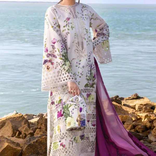 CS-202 Unstitched Printed Lawn Shirt With Net Embroidered Dupatta
