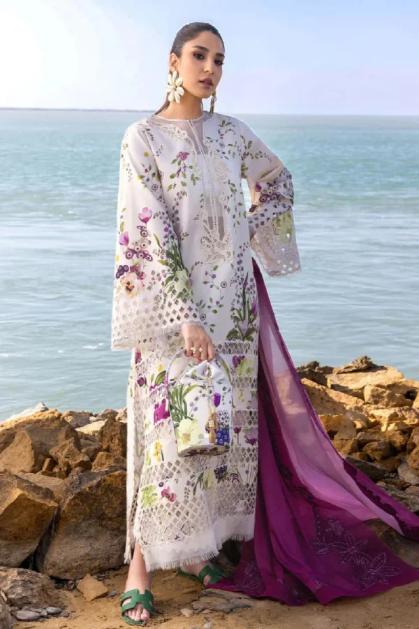 CS-202 Unstitched Printed Lawn Shirt With Net Embroidered Dupatta
