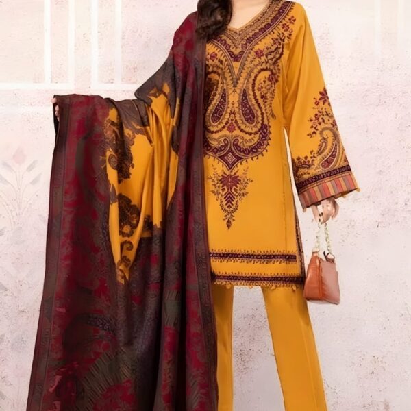 Unstitched Embroidered Lawn Suit 3pc With Digital Printed Dupatta