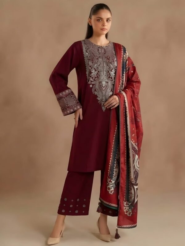 Unstitched Embroidered Lawn Suit 3pc With Digital Printed Dupatta