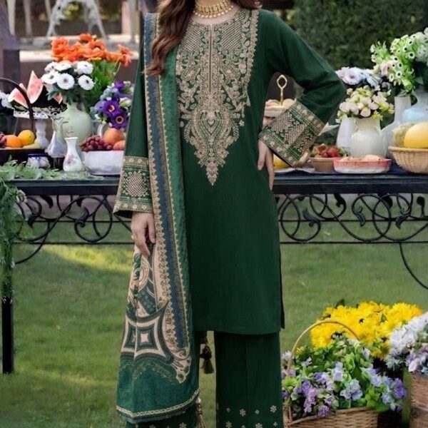 Unstitched Embroidered Lawn Suit 3pc With Digital Printed Dupatta