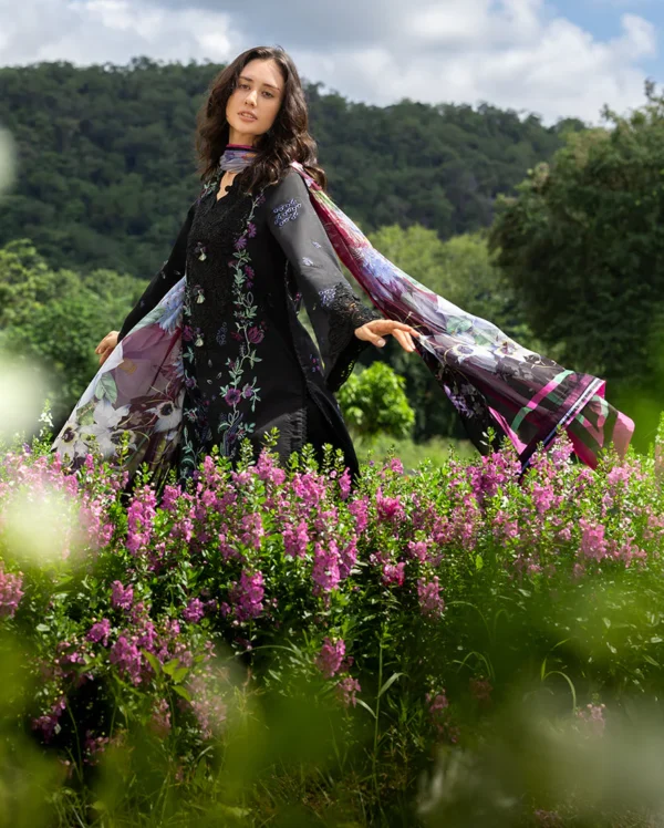 MR-2745 Lawn Unstitched Embroidered Shirt With Printed Chiffon Dupatta